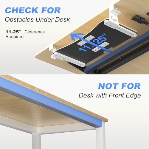 suptek Large Keyboard Tray Under Desk Pull Out with C Clamp Mount, Keyboard & Mouse Tray, 34 (38 Including Clamps) x 11.8 inch Slide-Out Platform Computer Drawer for Typing, Light Wood, DSF1LQM
