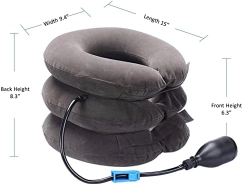 Inflatable Cervical Neck Traction Air Inflatable Pillow Neck Head Stretcher Pain Relief Collar (for Adults, Grey)