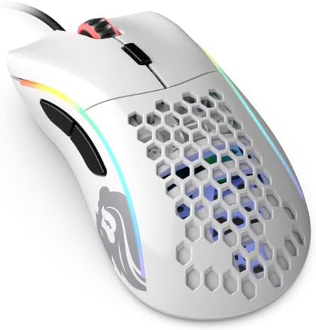 GLORIOUS Model D Wired Gaming Mouse - 68g Superlight Honeycomb Design, RGB, Ergonomic, Pixart 3360 Sensor, Omron Switches, PTFE Feet, 6 Buttons - Glossy White