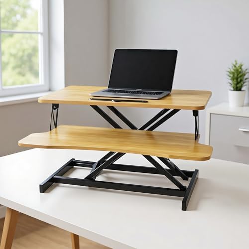 32" Standing Desk Converter, Height Adjustable Sit to Stand Riser with Wide Keyboard Tray, Dual Monitor and Laptop Workstation for Home Office