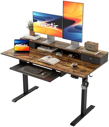 Agilestic 48 Inch Standing Desk with Drawers & Keyboard Tray, Rustic Brown