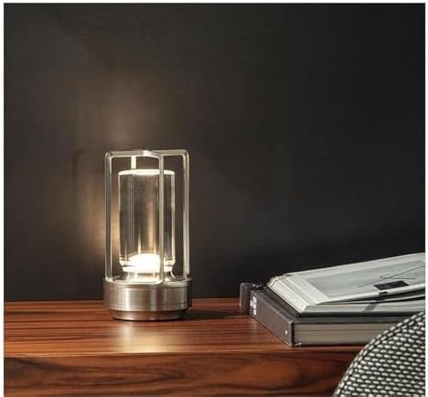 Rechargeable Cordless Small Metal Table Lamp, Stepless Dimming, 3-Color