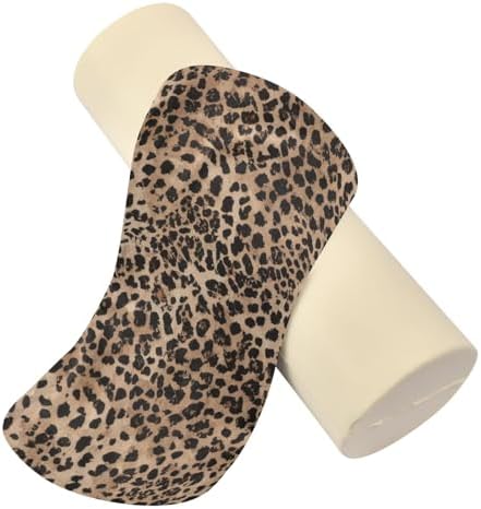 Leopard Texture Neck Roll Pillow - Extra Dense Memory Foam Round Cylinder Bolster for Cervical Support, Spondylosis, Neck Pain Relief