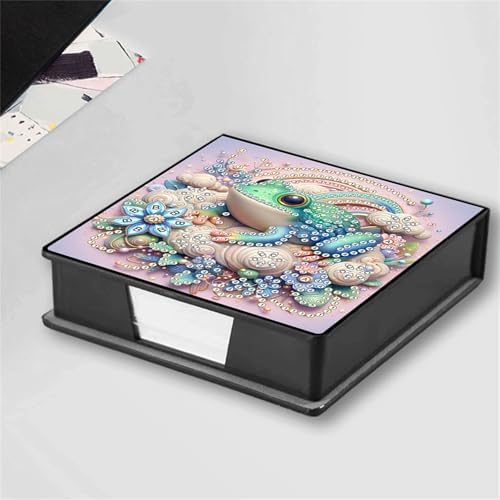 Frog Diamond Painting Note Box Memo Pad Holder,Animal Diamond Art Sticky Notes Organizer for Desk, Aesthetic Stationery Storage Case for Office,School Supplies (Frog)