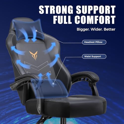 GTPLAYER Gaming Chair, Recliner Chair with Headrest & Lumbar Support, Linkage Armrest,Ergonomic Gaming Chair 350lbs, High Back Office Home, Black