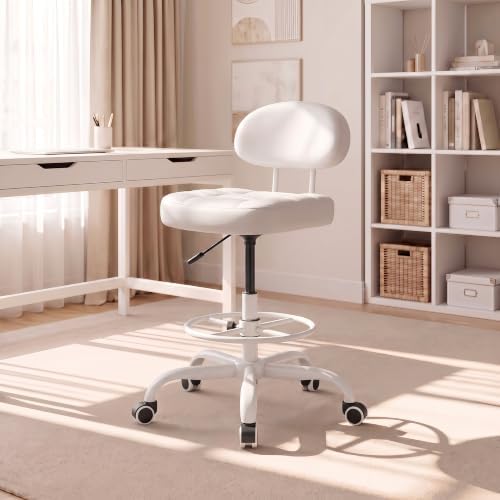 Armless Drafting Chair with Back, Tall Office Chair for Standing Desk, PU Faux Leather,Footrest Ring,Adjustable Height,360°Wheels for Bar Home Office