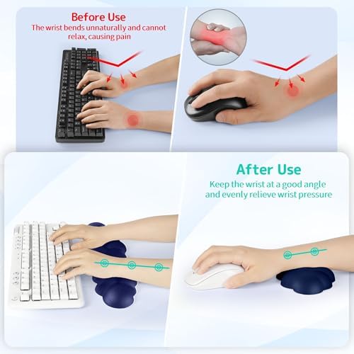 Sushret Cloud Wrist Rest Keyboard, Cloud Keyboard Wrist Pad Set with PU Leather Memory Foam, Cute Arm Rest for Palm Support, PC/Gaming Desk Accessories/Office Setup/Computer Hand Cushion - Dark Blue