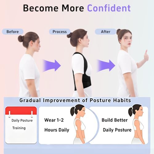 Back Brace Posture Corrector for Women and Men Upgraded Dynamic Traction Correction System Adjustable Shoulder Support Straightener Helps Reduce Upper Lower Back Pain Suitable for Hump Scoliosis Black Medium