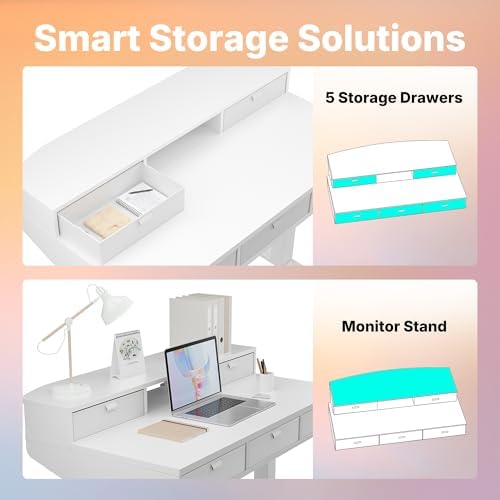 HUANUO 40 x 24 Inch Electric Standing Desk with 4 Drawers, White