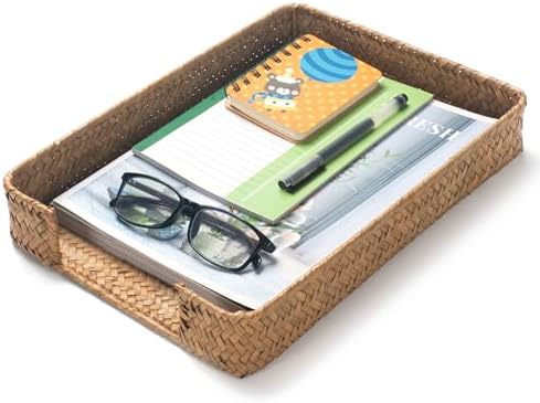 Seagrass Letter Tray, Woven Desk Tray, Wicker Desk Organizer, A4 Paper, Document, File, Mail, Magazine Storage Basket for Office, Classroom, Home Desktop