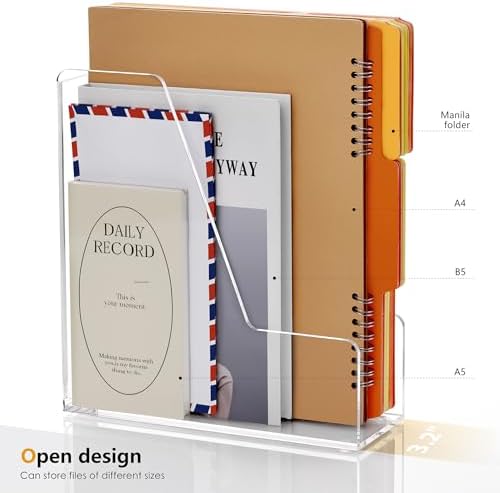 SANRUI 2-Pack Acrylic Magazine File Holder Desk Organizer Magazine Rack, Clear, Vertical File Sorter Holders, 9.45" D x 3.54" W x 10.24" H