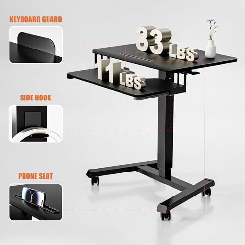 Mobile Standing Desk with Keyboard Tray, Mobile Podium, Rolling Lockable