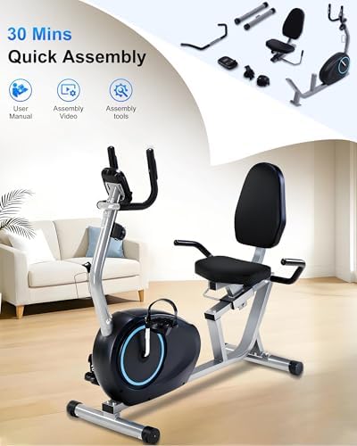 Recumbent Exercise Bike for Seniors - 400LB Weight Capacity Recumbent Bikes with Comfortable Seat, Pulse Sensor, 16-level Resistance, LCD Monitor
