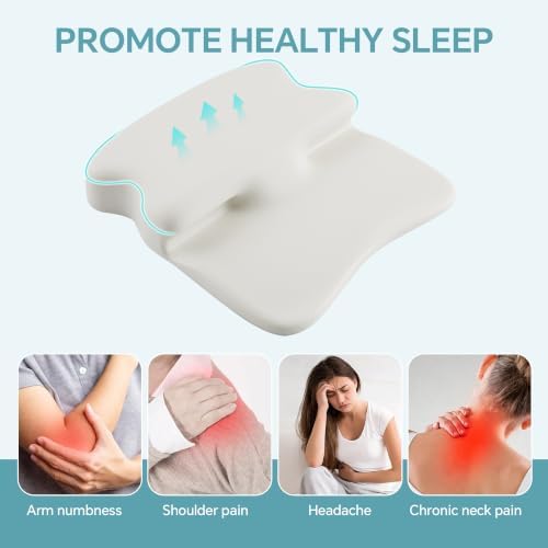 ROYALAY Cervical Neck Pillow for Neck and Shoulder Pain Relief, Ergonomic Memory Foam Core with Cooling Cover, Neck Pillow for Sleeping, Support for Back Sleepers Includes 2 Machine Washable Covers