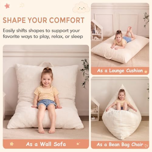 HUGHEAVEN Comfy 3-in-1 Kids Bean Bag Chair, Removable Cover Floor Chair