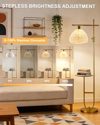 Gold Floor Lamp with Table, 66IN Tall Standing Lamp Rotary Switch