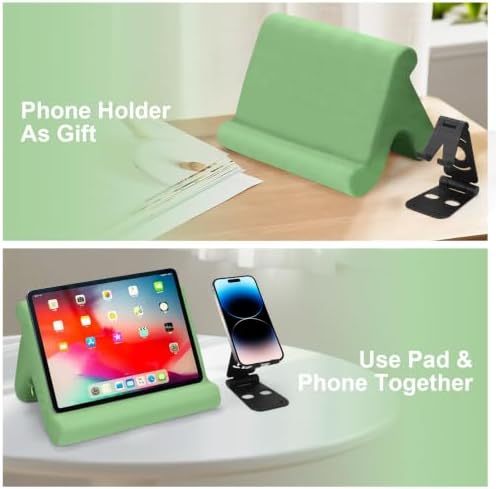 Universal Multi-Angle Tablet Stand Holder-Soft Pad Stand with black phone holder for Lap,Knee,Sofa and Bed,Compatible with iPad Pro 9.7,10.5,12.9 Air Mini 4 3,Kindle,Galaxy Tab,E-Reader (Green)