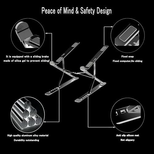 Laptop Stand for Desk, Adjustable Computer Riser with Dual Layer, Portable Foldable Aluminum Notebook Stand Holder Compatible with 13.3-17.3 inch MacBook Dell HP Lenovo, Silver