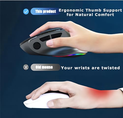 Ergonomic Mouse Jiggler, Large Middle Hands Dual Mode(Bluetooth+USB)Rechargeable Vertical Carpal Tunnel Bluetooth Wireless Mouse for PC/Laptop/Computer/Desktop/Tablet/ipad/Macbook Office Work Gift