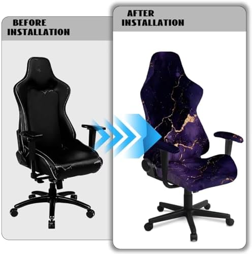 Marble Print Gaming Chair Cover for Cats Stretch Non Slip Furniture Protector Washable Anti Dust Computer Chair Slipcover with Armrest Covers
