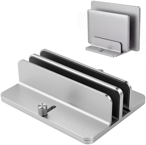 Vertical Laptop Stand, Dual Slot Adjustable Laptop Holder for Desk