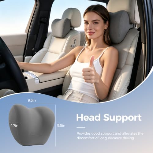 BABUR Car Neck Pillow Ergonomic 100% Memory Foam Headrest for Driving Seat