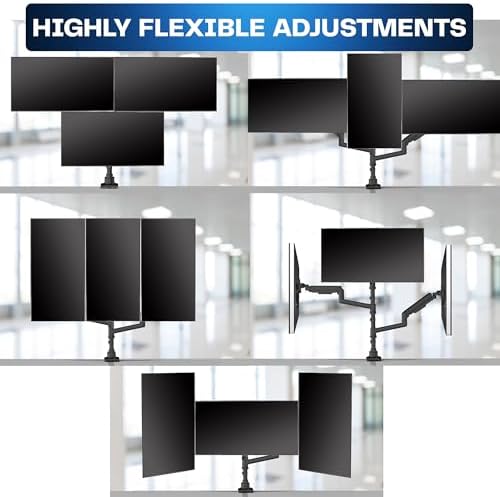 VIVO Pneumatic Arm Triple Ultrawide Monitor Extra Tall Desk Mount for Up to 49 inch Screens, Heavy Duty Clamp, Holds 3 Ultra Wides Up to 44 lbs, Black, STAND-V300D