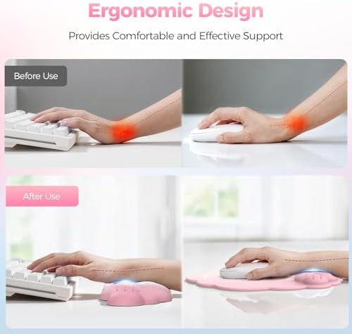 TECKNET Cloud Wrist Rest & Ergonomic Mouse Pad, Cloud Keyboard Wrist Rest with Non-Slip Base, PU Leather Memory Foam Wrist Pad for Keyboard and Mouse, Pain Relief for Typing, Gaming, Pink