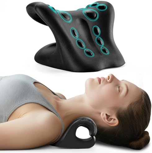 Neck Stretcher & Cervical Traction Pillow, TMJ & Shoulder Relief, Black
