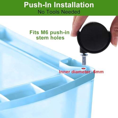 Plastic Caster Wheels 1.5 Inch, M6 Straight-Grained Rod Swivel Casters Set of 4, Black Nylon Replacement Casters Wheels for Furniture Table Cabinet Office Chair