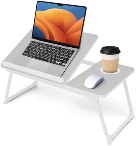 Lap Desk for Couch/Sofa/Floor, 5-Angle Adjustable Bed Desk with Foldable Legs &Cup Holder, Light Weight Bed Tray Table for Writing/Eating/Reading, Portable Laptop Stand for Adults, Kids