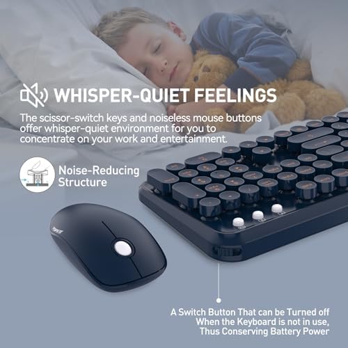 Wireless Keyboard and Mouse Combo with Switch Button- 2.4GHz Cordless Typewriter Keyboard | Auto-Sleep | USB Receiver for Windows PC/Laptop - Dark Blue