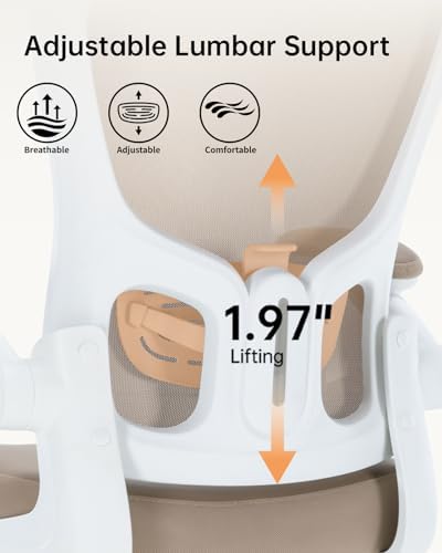 Ergonomic Office Chair,PU Leather Swivel Desk Chair with Lumbar Support,Adjustable Height Executive Task Chair with Flip-Up Armrests,Comfy Coumputer Chair for Home Office(Khaki)