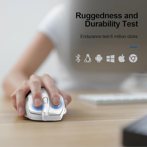 TECKNET Wireless Mouse, BT 5.0/2.4G, Silent 4800 DPI 6 Buttons, White