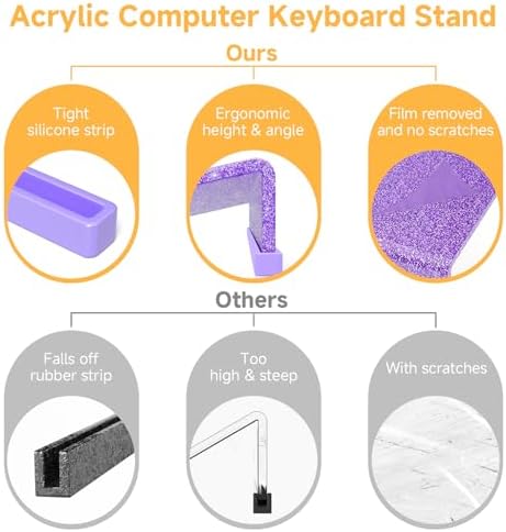 Ergonomic Computer Keyboard Stand - 17 Inch Glitter Purple Acrylic Keyboard Riser for Desk Tilted Keyboard Holder Tray with Non-Slip Strip for Home Office Easy Typing & Working