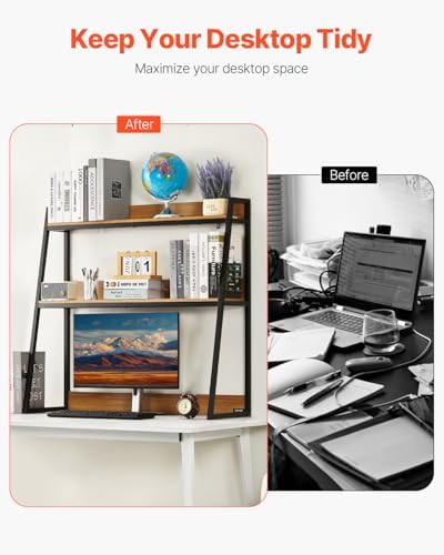 VEVOR 2-Tier Desktop Storage Organizer, 37.4" x 12.6" x 35.4" Office Storage Rack, Wood Color Display Shelf, Desktop Bookshelf Hutch with Anti-Slip Feet Pads, for Office, Home & Dorm