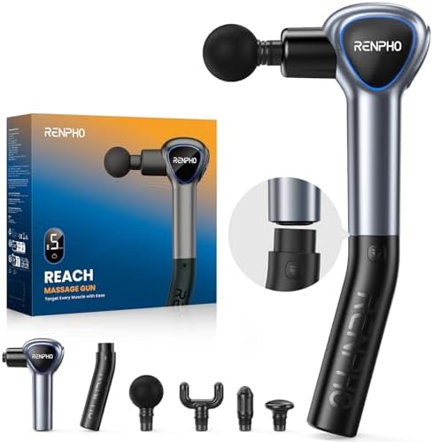 Renpho Massage Gun Deep Tissue, Back Massager for Pain Relief with Long Extension Handle, Percussion Handheld Mini Muscle Massagers Cordless for Athletes Neck, Reach