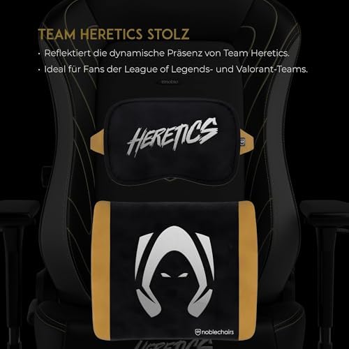 noblechairs Memory Foam Pillow Set – Heretics Edition for Esports Fans with Memory Foam and Team Heretics Branding - Black/Gold