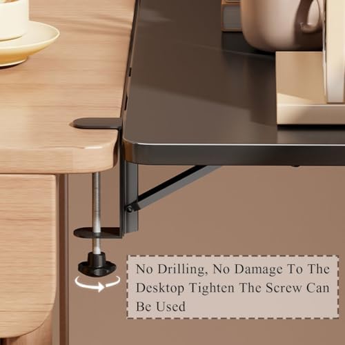 Foldable Wall Mounted Desk Tray Floating Keyboard Shelf Space Saving Armrest & Shelf Black (50x25cm) Perfect for Home Office & Spaces