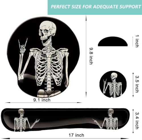 Keyboard Wrist Rest Pad Mouse Pad with Wrist Support Set of 3, Mousepad with Non-Slip Rubber Base, Ergonomic Memory Foam Mouse Wrist Cushion Support for Home Office Laptop Computer, Human Skeleton