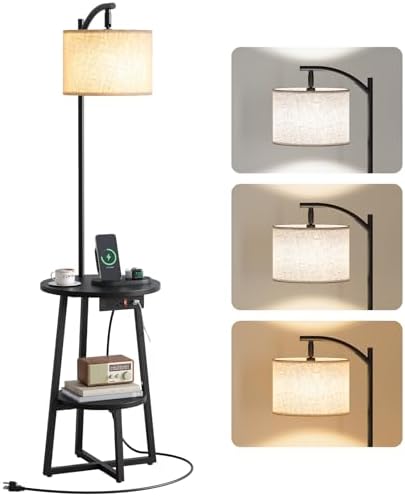 Yoobure Floor Lamp with Table - Farmhouse Night Stand with Charging Station