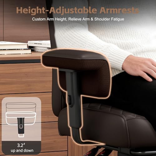 Vonesse Office Chair, Desk Chair with Soft Adjustable Armrests, Executive Computer Chairs with Lumbar Support, High Back Gaming Chair with Footrest (PU Leather, Brown)