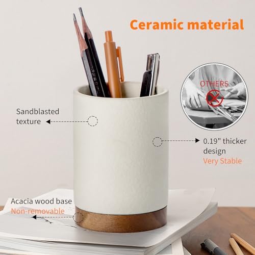 Ceramic Pen Holder for Desk, Pencil Cup, (White,Set / 2)