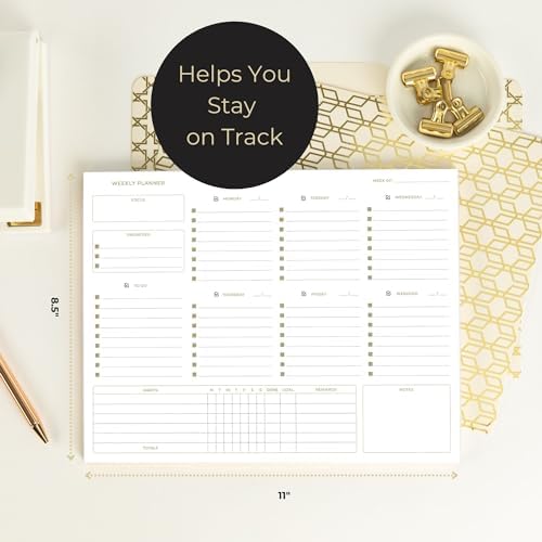 BLU MONACO | Undated Weekly Planner Notepad | Gold Edge Desk Pad 8.5 x 11 with Tear Off Sheets | Weekly Planner with To Do List for Work Desk Organization