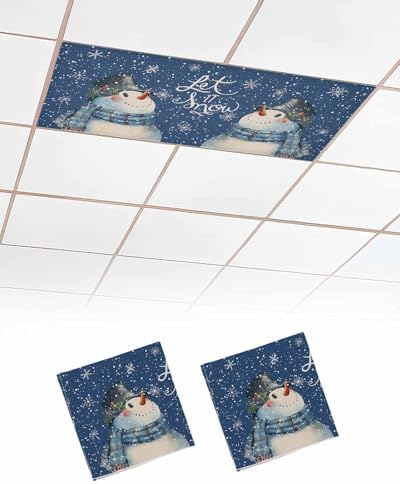 Watercolor Snowman Magnetic Fluorescent Light Covers for Ceiling Lights 2 x 4 Feet,Christmas Snowflake Plaid Blue Office Classroom Kitchen Drop Ceiling Light Covers Filters Shade Panel 2 Packs