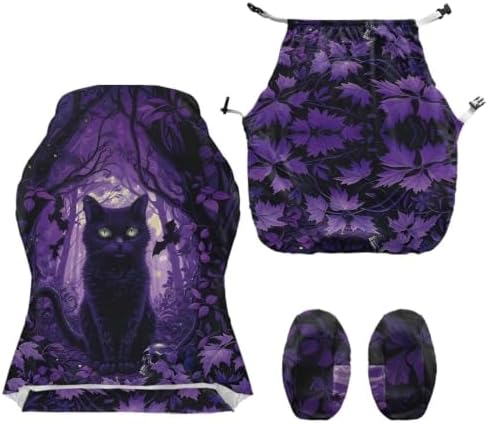 Purple Forest Black Cat Witchy Gaming Chair Cover Stretchable Game Chair Slipcovers with 2 Armrest Covers, Scratch-Proof Gamer Desk Chair Covers for Computer Office Seat