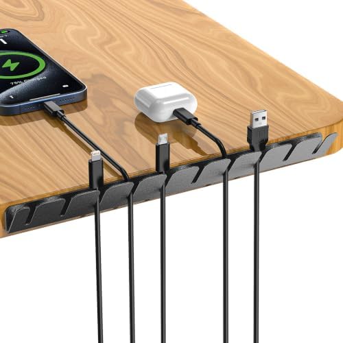 2 Sets Cable Management Organizer,Adhesive Under Desk Cable Holder,Metal Wire Cord Keeper for USB Charging Cables,Ethernet,Mouse,Audio Cords,Self‑Stick Wire Organizer for Home Office Desk,Black