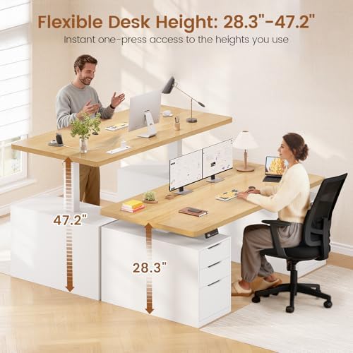 SEDETA 55" Electric Standing Desk with 6 Drawers, Adjustable Stand up Desk with Storage, Computer Desks with Power Outlets for Home Office, White + Oak