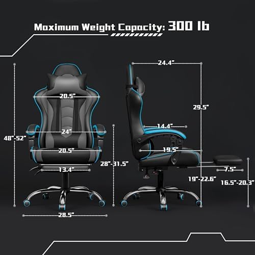 Yaheetech Gaming Chair with Footrest Massage Lumbar Pillow Black and Gray