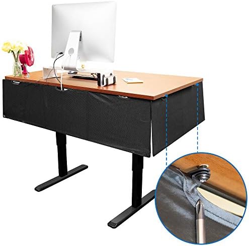 Mount-It! Under Desk Privacy Panel for Sit Stand Workstations [41 Inches Wide], with Cable Management and Organizer Pockets, Modesty Desk Skirt for Home and Office (Black)